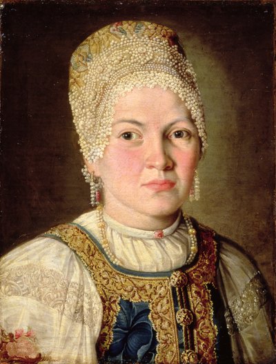 Retrato de una mujer con traje ruso, 1769 de Russian School