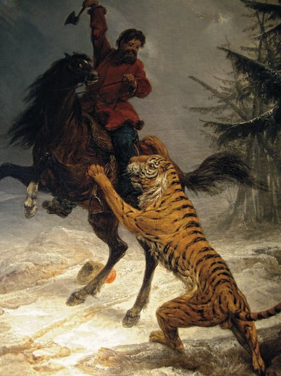 Tigre siberiano atacando a un cosaco de Russian School