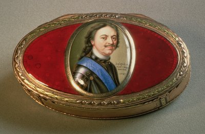 Caja de rapé con miniatura de retrato de Pedro el Grande de Russian School
