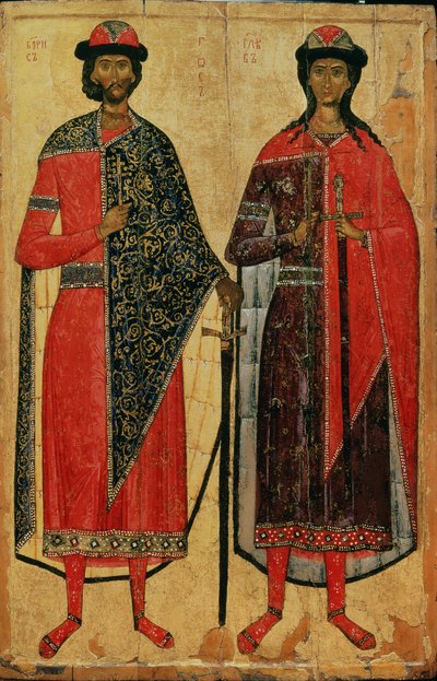 San Boris y San Gleb, icono ruso, Escuela de Moscú, siglo XIV de Russian School
