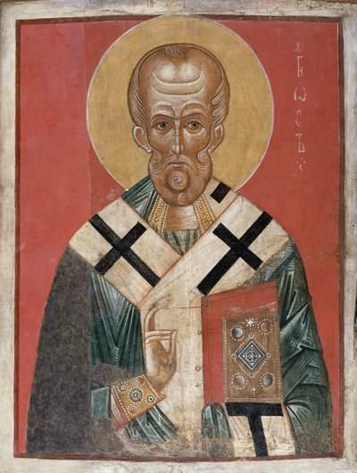 San Nicolás, escuela de Novgorod, c.1300 (temple sobre yeso) de Russian School