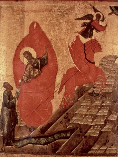 La Ascensión de Elías, icono, Escuela de Pskov de Russian School