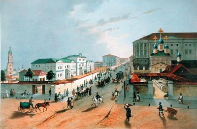 La oficina de correos imperial en Moscú, grabado por A. Muller de Russian School