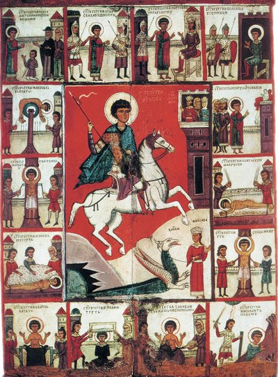 San Jorge con escenas de su vida de Russian icon.