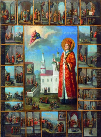 San Zarevich Demetrio con Escenas de su Vida de Russian icon.