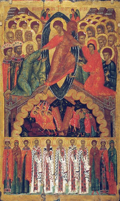 El descenso al infierno, con santos seleccionados, finales del siglo XV de Russian icon.