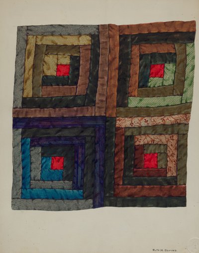 Colcha de cabaña de troncos, c. 1937 de Ruth M Barnes