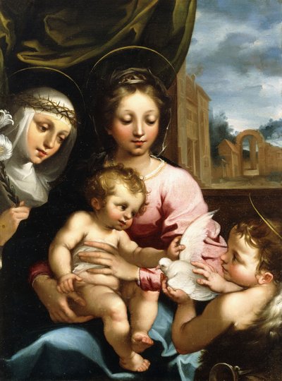 La Madonna y el Niño con el Niño San Juan Bautista y Santa Catalina de Siena, c.1597-1612 de Rutilio Manetti