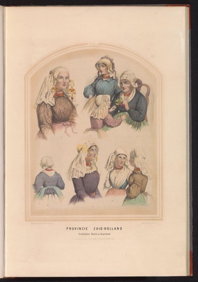 Traje tradicional de Overflakkee, Voorne y Oud-Beijerland en Holanda Meridional, 1857 Provincia de Holanda Meridional Overflakkee Voorne y Beijerland / XVI (título sobre objeto) de Ruurt de Vries