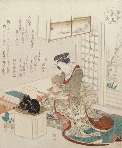 Una niña con dos gatos de Ryuryukyo Shinsai
