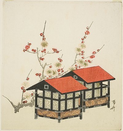 Casas para pájaros y rama de ciruelo de Ryuryukyo Shinsai