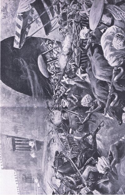 Motín indio: Cómo lucharon para sofocar la revuelta en Hindustán, ilustración de British Battles on Land and Sea, 1915 de S. Begg