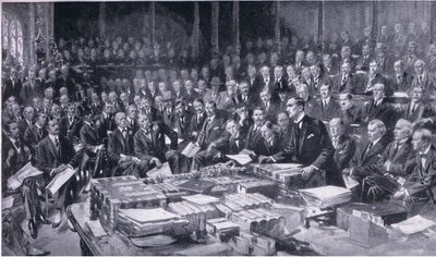 Uno de los eventos más importantes en la historia del Parlamento 3 de agosto de 1914, de la Historia de los británicos de Cassell publicada por la Waverley Book Company Limited, c.1940 de S. Begg