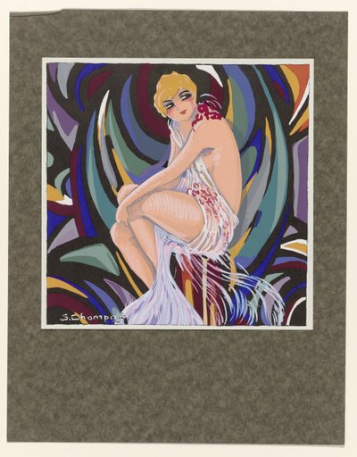 Femmes Modernes, 1926 : Mujer sentada, con paños. de S Chompré