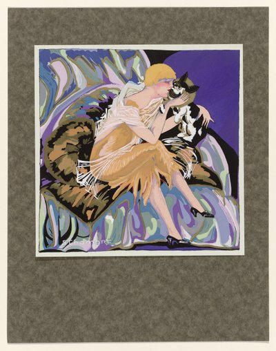 Femmes Modernes, 1926 : Mujer sentada con un gato de S Chompré