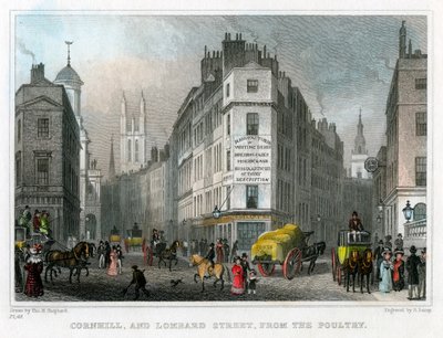 Cornhill y Lombard Street desde Poultry, Ciudad de Londres, 1830 de S. Lacey