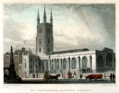 Iglesia de San Sepulcro, Skinner Street, Ciudad de Londres, c1830 de S. Lacey
