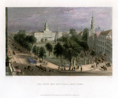 El parque y el ayuntamiento, Nueva York, EE.UU., 1838 de S. Lacey