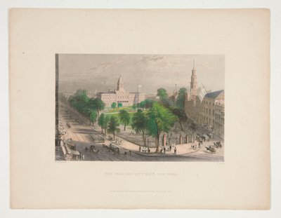 The Park and City Hall, Nueva York, ilustración para Nathaniel Parker Willis de S. Lacey