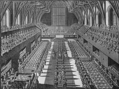 El interior del Westminster Hall en el banquete de coronación del Rey Jorge II, 1727 1911 de S Moore