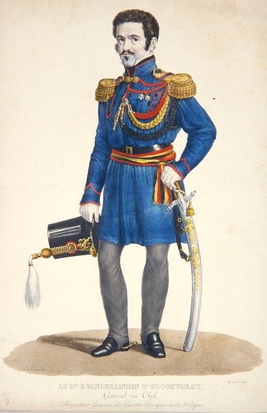 Emmanuel Vanderlinden, General Barón de Hooghvorst, comandante de la Guardia Civil de Bélgica, grabado por F. Judenne de S. de Droogers