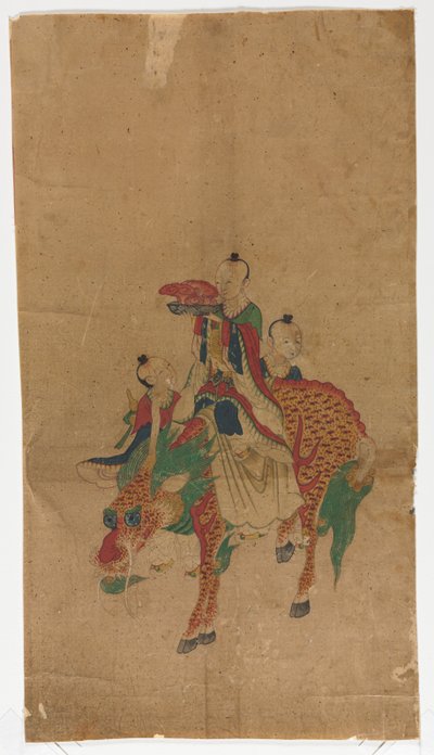 Inmortal taoísta en un Kilin y dos asistentes, finales de 1800 de Sa Lin Pun