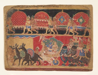 Krishna y las doncellas Kshatriya proceden a Dvaraka, ca. 1520-30 de Sa Nana