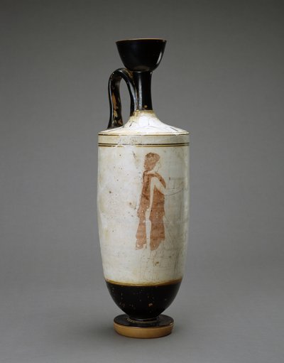 Lékythos de fondo blanco con joven mujer en una tumba, 450-440 a.C. de Sabouroff Painter (attr. to)