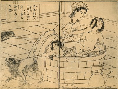 Mujer americana bañando a sus hijos de Sadahide Utagawa