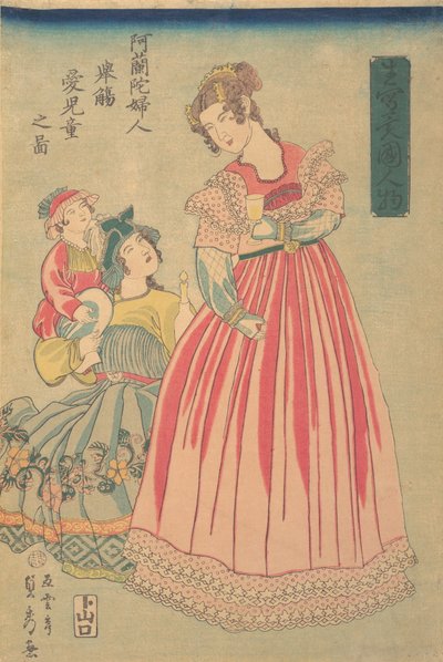 Mujer y niño holandeses de Sadahide Utagawa
