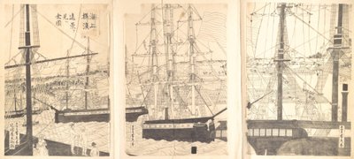 Barcos Extranjeros en Alta Mar en Yokohama, siglo XIX de Sadahide Utagawa