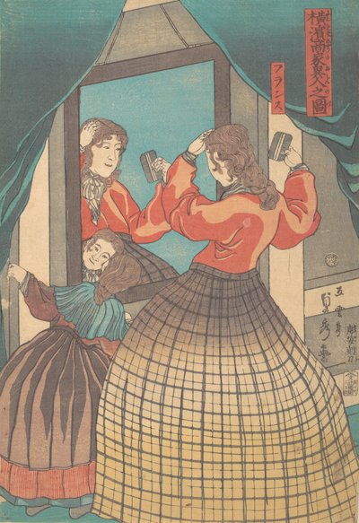 Mujer y niña francesas, de la serie Comerciantes extranjeros en Yokohama de Sadahide Utagawa