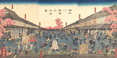 El puerto recién abierto de Yokohama en la prefectura de Kanagawa, 2º mes, 1860 de Sadahide Utagawa