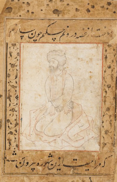 Derviche arrodillado sobre su abrigo, finales del siglo XVI-principios del siglo XVII de Sadiqi Beg