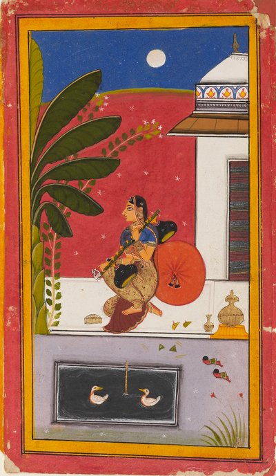 Una dama tocando una vina, 1630-1640 de Sahibdin