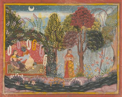 Krishna y Radha en un Cenador: Página de un Gita Govinda Disperso de Sahibdin