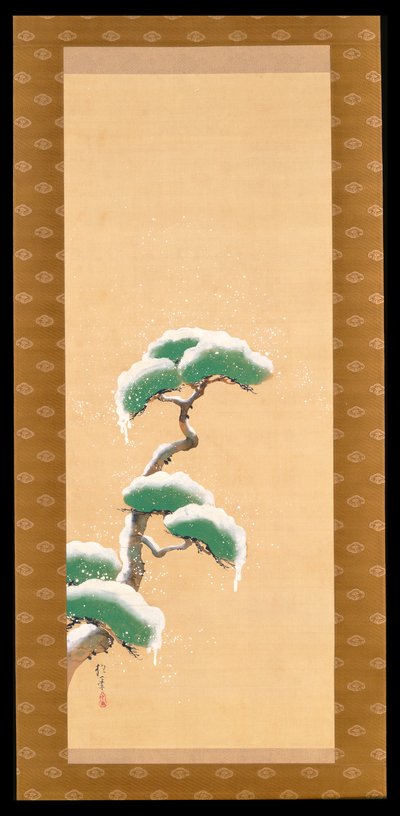 Pergamino Colgante que Representa un Pino Cubierto de Nieve, de un Tríptico de las Tres Estaciones, Japonés, principios del siglo XIX de Sakai Hoitsu