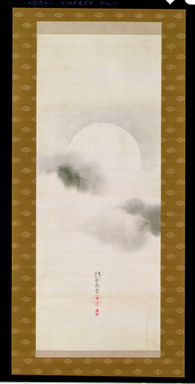 Pergamino Colgante que Representa la Luna Otoñal, de un Tríptico de las Tres Estaciones, Japonés, principios del siglo XIX de Sakai Hoitsu