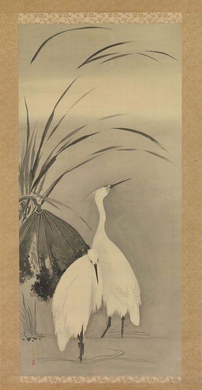 Dos garzas y loto de Sakai Hoitsu