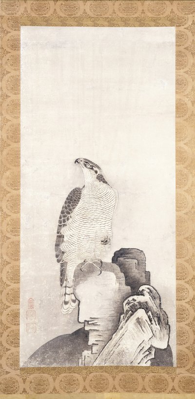 Hawk Perched On A Rock (tinta sobre papel) de Sakai Oho