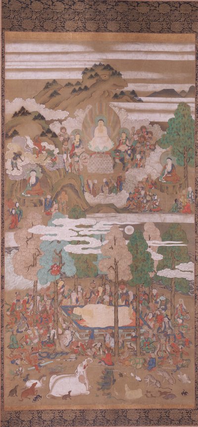 Muerte del Buda Sakyamuni (tinta, color y oro sobre seda) de Sakon Sadatsuna