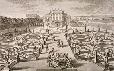 Casa y jardín austriacos, grabado por Johann August Corvinus (1683-1738), publicado c.1730-40 de Salomon (after) Kleiner