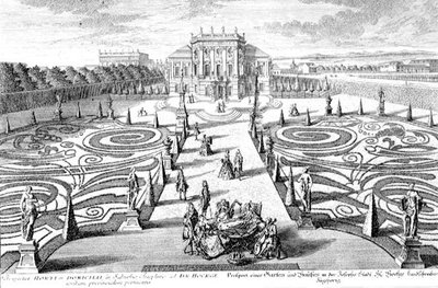 Vista de un jardín y casa en Josefstadt, Viena, grabado por Johann August Corvinus de Salomon (after) Kleiner
