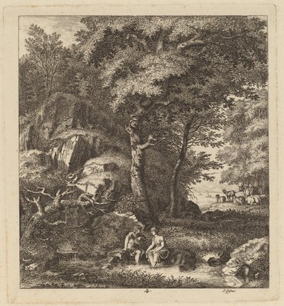 Un pastor y una joven con los pies en un arroyo, 1764 de Salomon Gessner