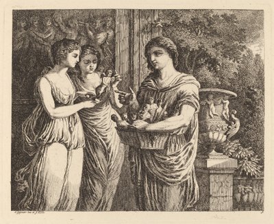 Vendedor de figurillas con dos niñas, 1770 de Salomon Gessner