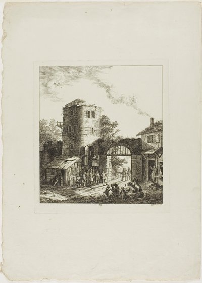 Procesión a través de una puerta rústica de Salomon Gessner