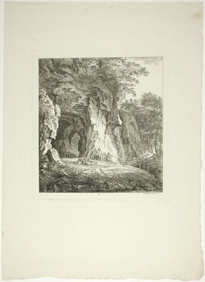 Pastores y ovejas descansando bajo un puente, lámina siete de Paysages Dédiés à M. Warelet de Salomon Gessner