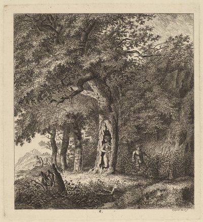 Paisaje Boscoso con una Ninfa y un Sátiro de Salomon Gessner