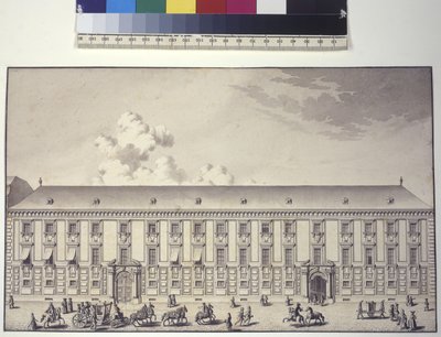 Página completa: vista frontal del palacio en Nos (dibujo a pluma y tinta) de Salomon Kleiner