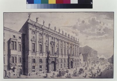 Página completa: vista oblicua del palacio municipal del príncipe Eugenio de Saboya en Himmelpfortgasse (pluma, pincel y tinta) de Salomon Kleiner